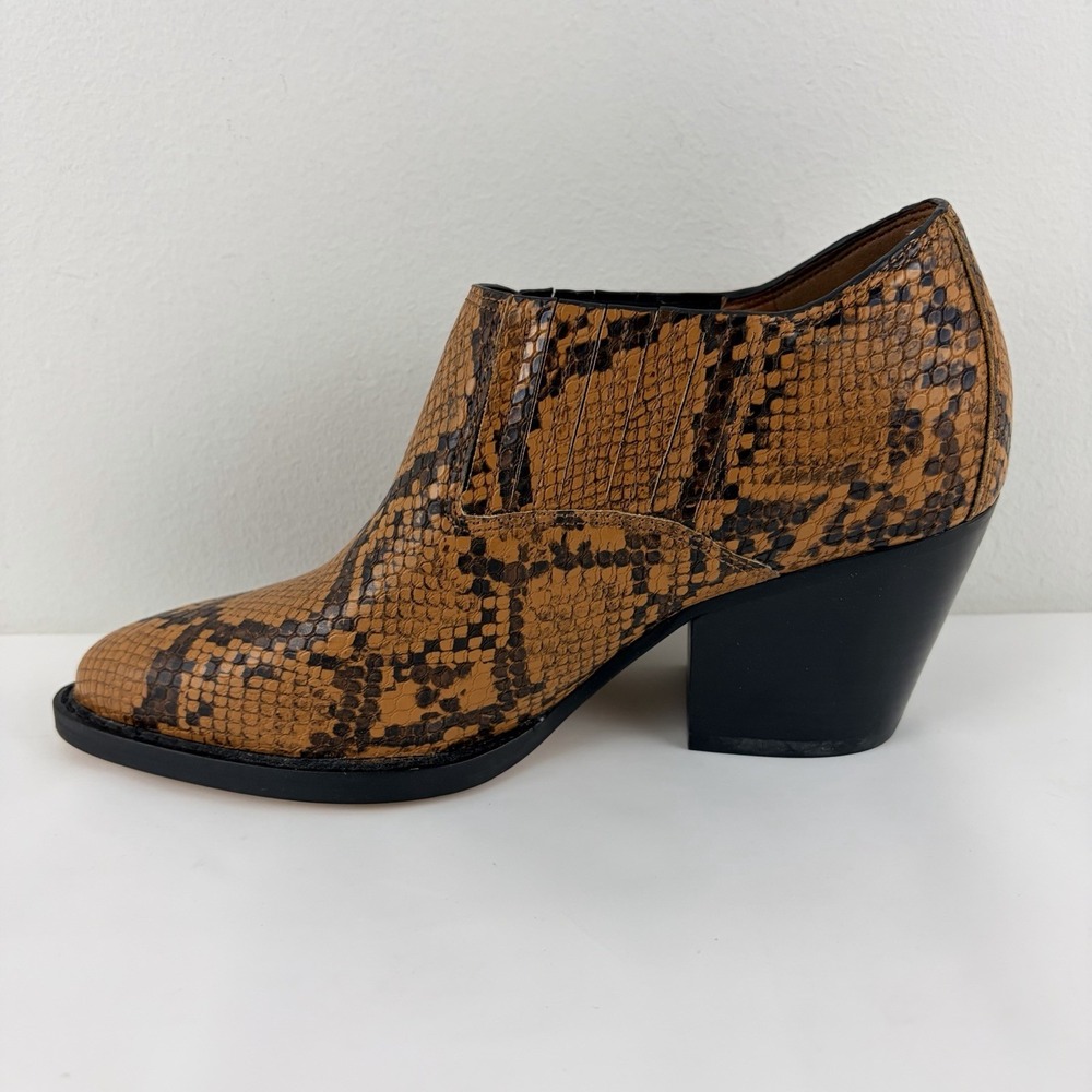 Coach Brown Snake Print Leather Ankle Booties Size 5 Western Chic - Picture 5 of 10